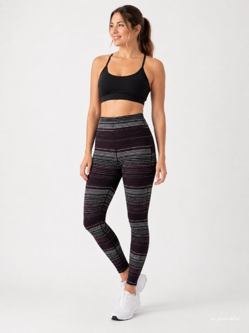Athleta Striped High Rise Leggings Womens L Black Plum Yoga Workout Pants
